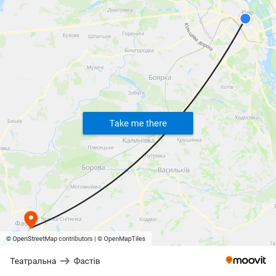 Театральна to Фастів map