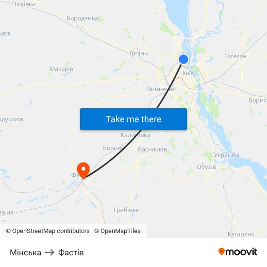 Мінська to Фастів map