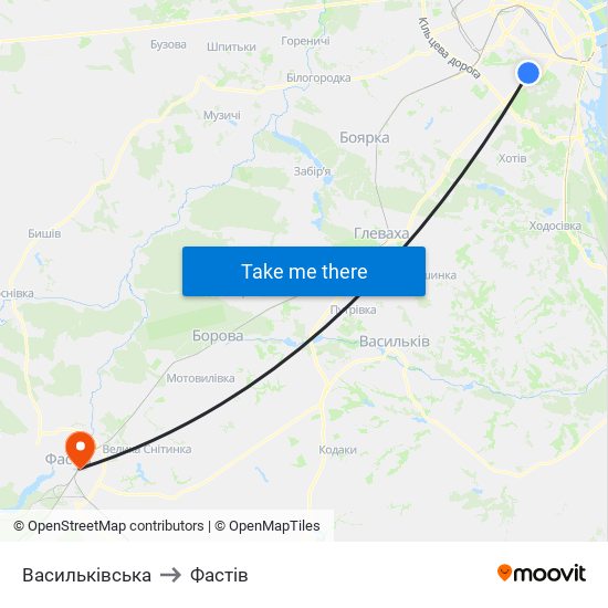 Васильківська to Фастів map