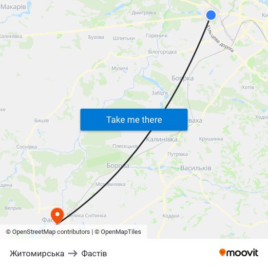 Житомирська to Фастів map