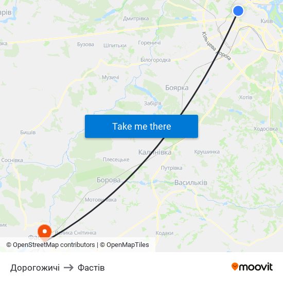 Дорогожичі to Фастів map