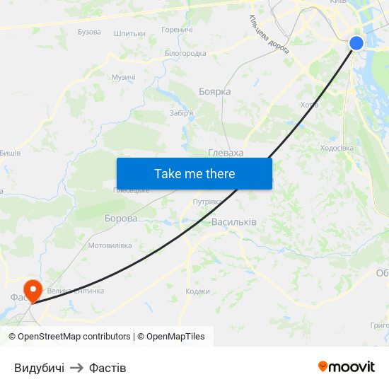 Видубичі to Фастів map