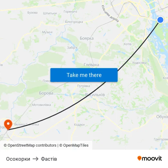 Осокорки to Фастів map