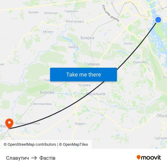 Славутич to Фастів map