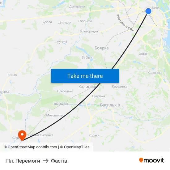 Пл. Перемоги to Фастів map