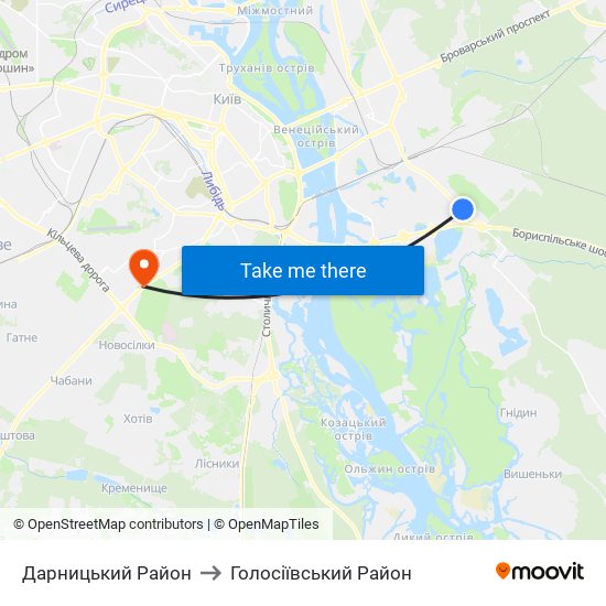 Дарницький Район to Голосіївський Район map