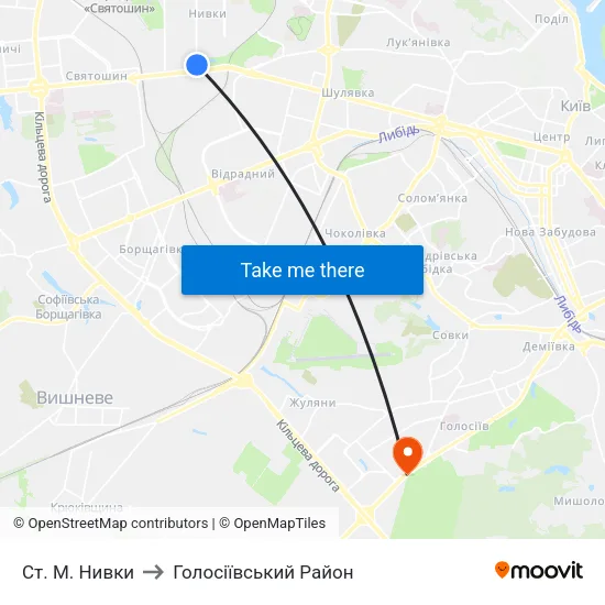 Ст. М. Нивки to Голосіївський Район map