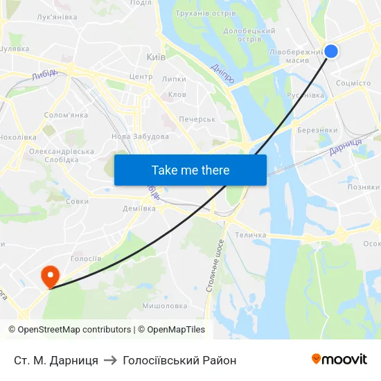 Ст. М. Дарниця to Голосіївський Район map