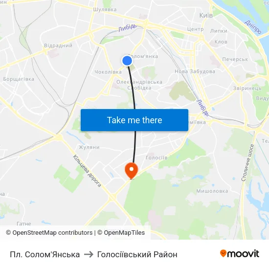 Пл. Солом'Янська to Голосіївський Район map