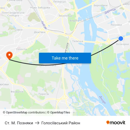 Ст. М. Позняки to Голосіївський Район map