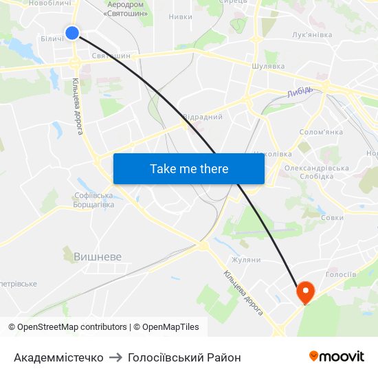 Академмістечко to Голосіївський Район map