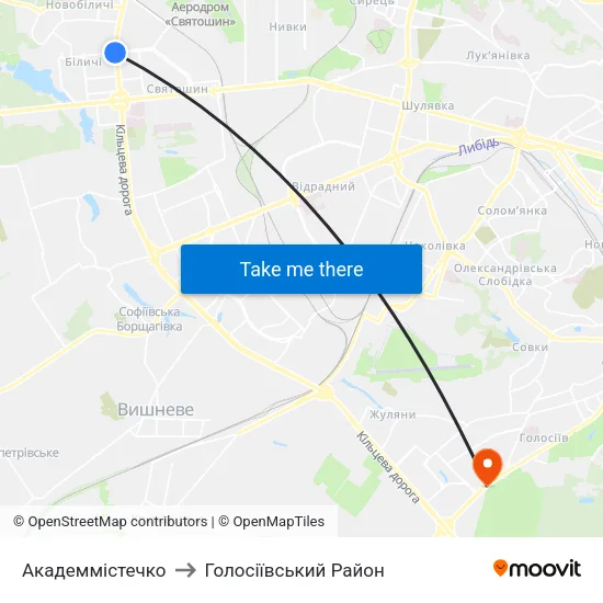 Академмістечко to Голосіївський Район map