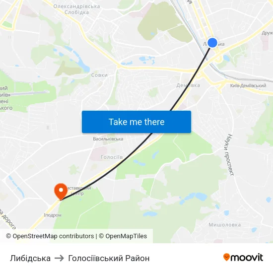Либідська to Голосіївський Район map