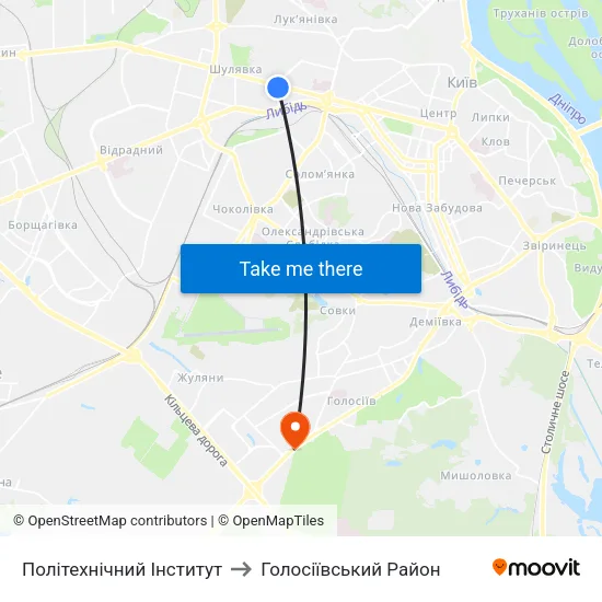 Політехнічний Інститут to Голосіївський Район map