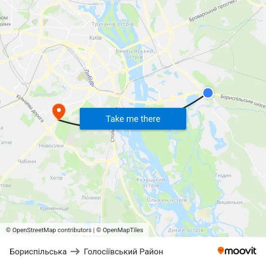 Бориспільська to Голосіївський Район map