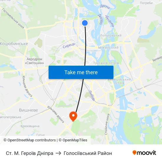 Ст. М. Героїв Дніпра to Голосіївський Район map