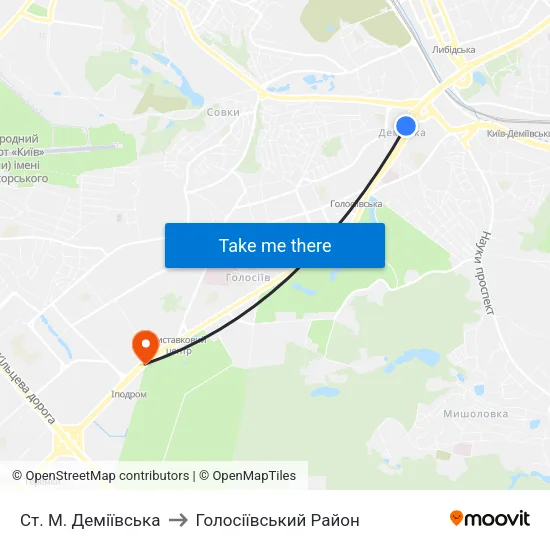 Ст. М. Деміївська to Голосіївський Район map