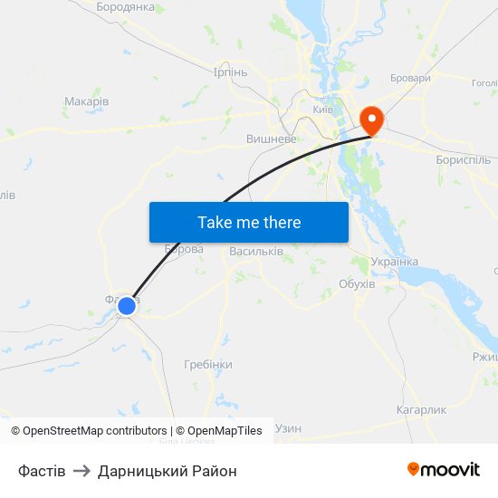 Фастів to Дарницький Район map