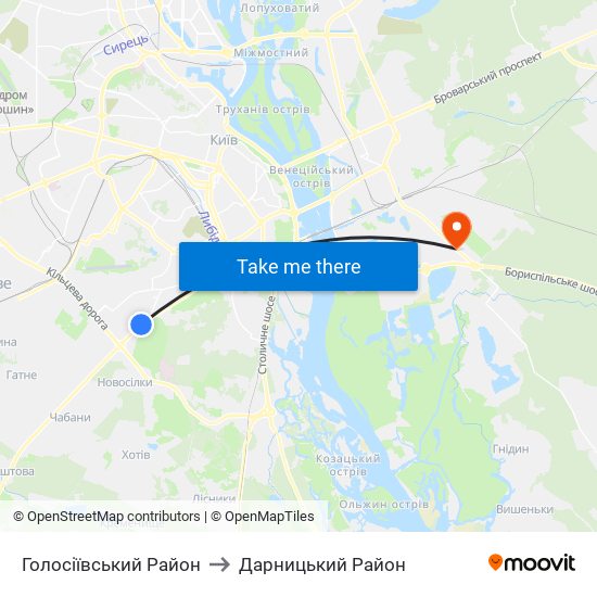 Голосіївський Район to Дарницький Район map
