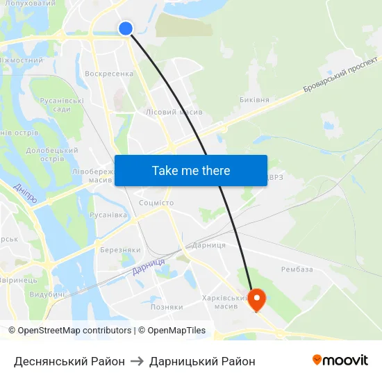 Деснянський Район to Дарницький Район map