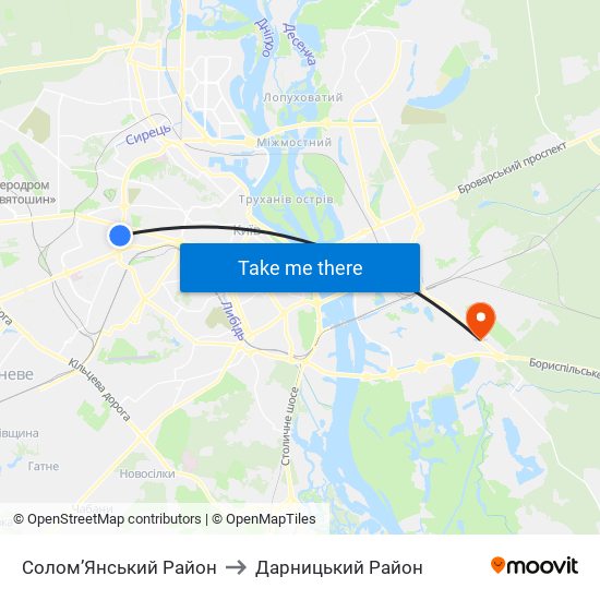Солом’Янський Район to Дарницький Район map