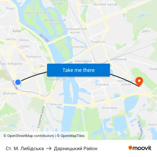 Ст. М. Либідська to Дарницький Район map