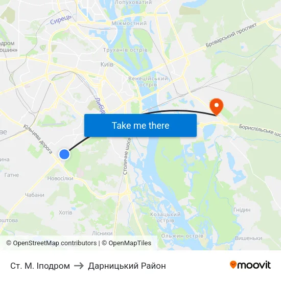 Ст. М. Іподром to Дарницький Район map