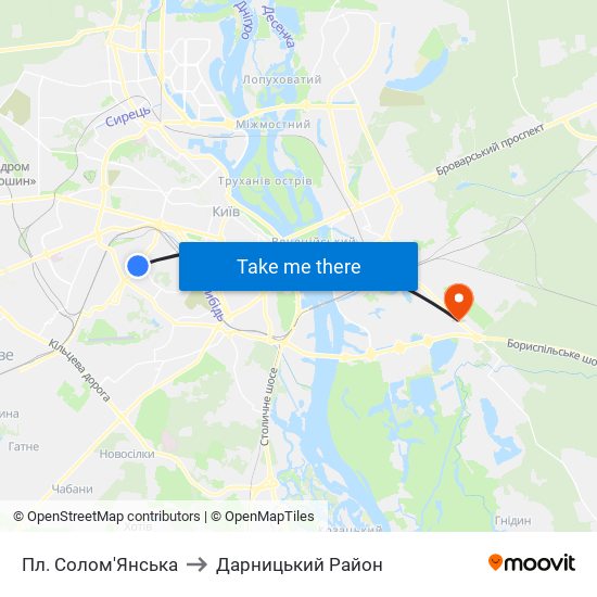 Пл. Солом'Янська to Дарницький Район map