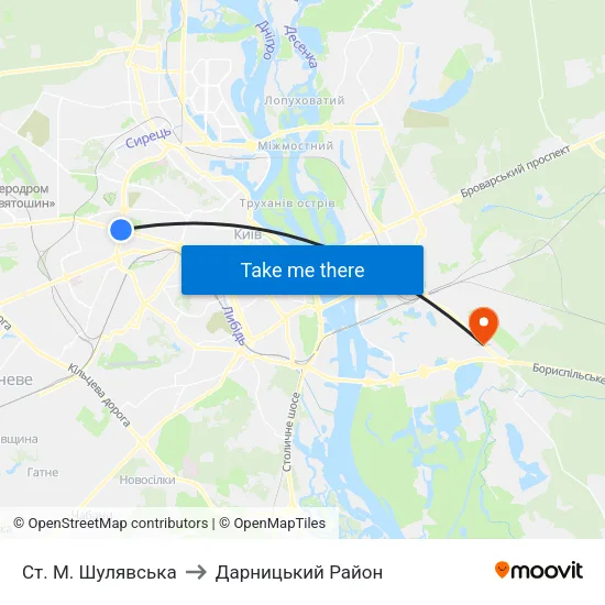 Ст. М. Шулявська to Дарницький Район map