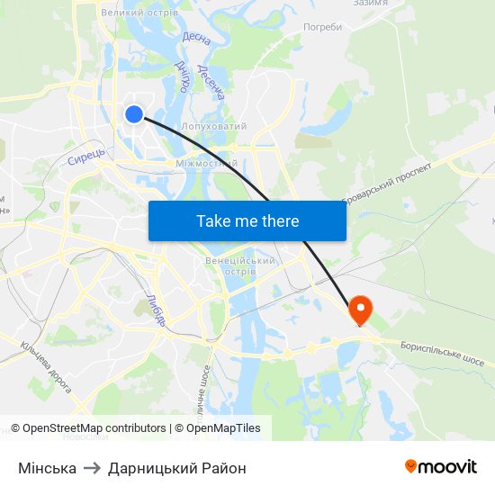 Мінська to Дарницький Район map
