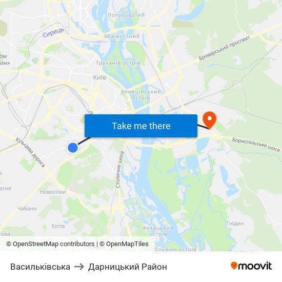 Васильківська to Дарницький Район map