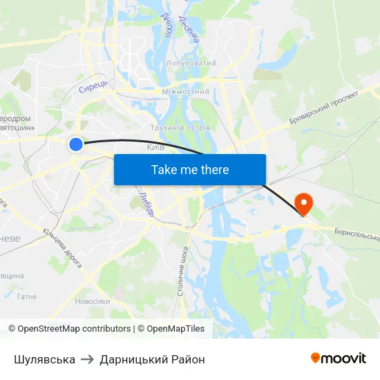 Шулявська to Дарницький Район map