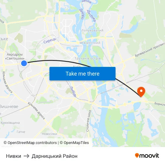 Нивки to Дарницький Район map