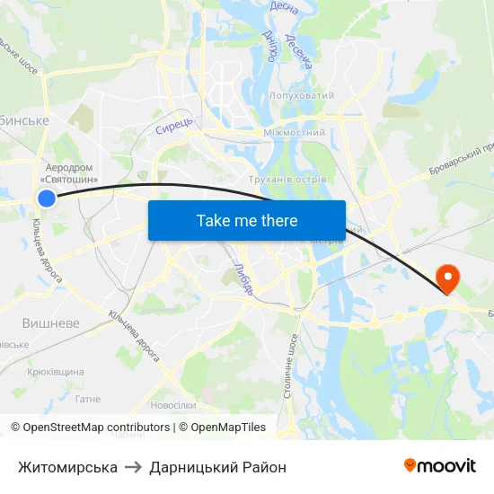 Житомирська to Дарницький Район map