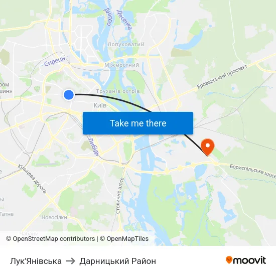 Лук'Янівська to Дарницький Район map