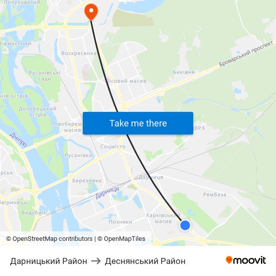 Дарницький Район to Деснянський Район map