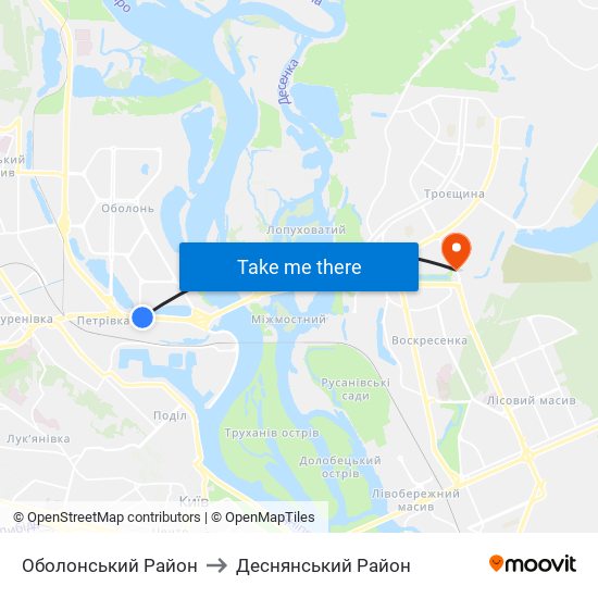 Оболонський Район to Деснянський Район map