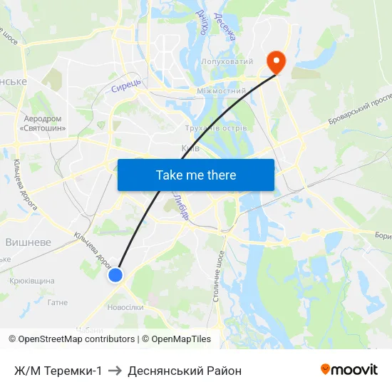 Ж/М Теремки-1 to Деснянський Район map
