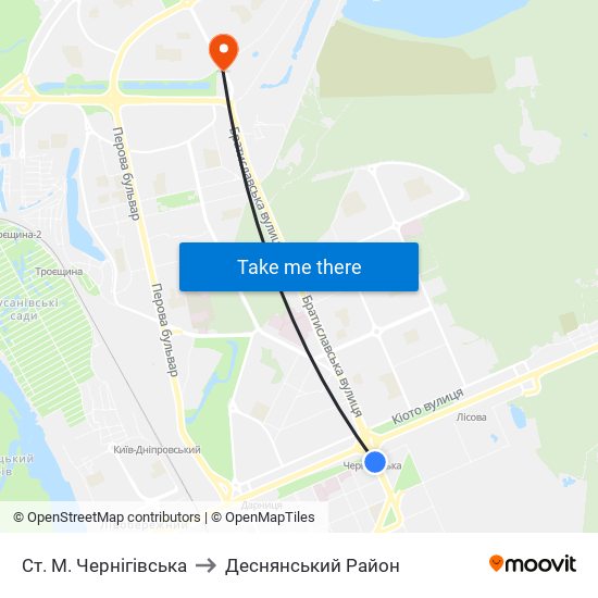 Ст. М. Чернігівська to Деснянський Район map