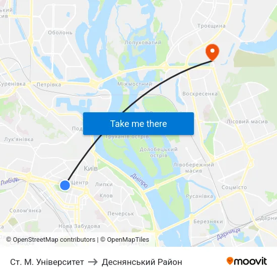 Ст. М. Університет to Деснянський Район map
