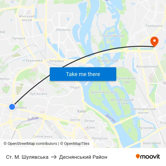 Ст. М. Шулявська to Деснянський Район map