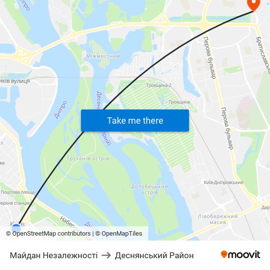 Майдан Незалежності to Деснянський Район map