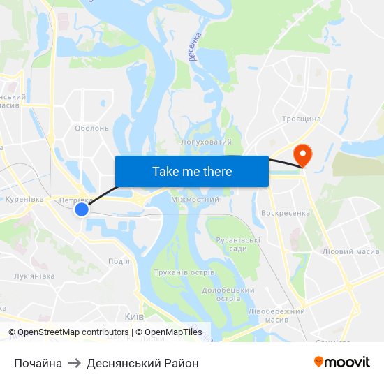 Почайна to Деснянський Район map