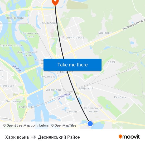 Харківська to Деснянський Район map