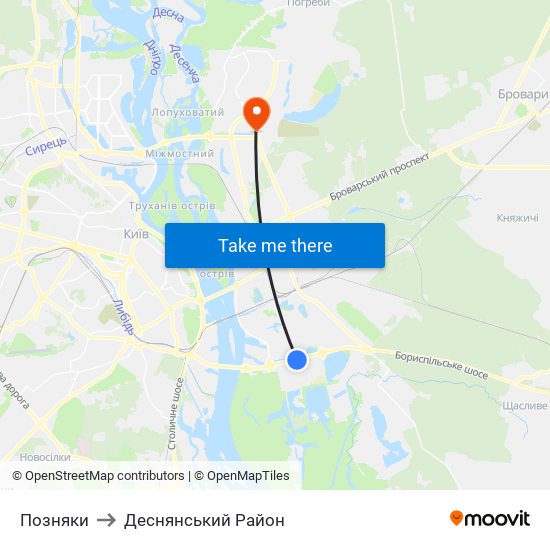 Позняки to Деснянський Район map