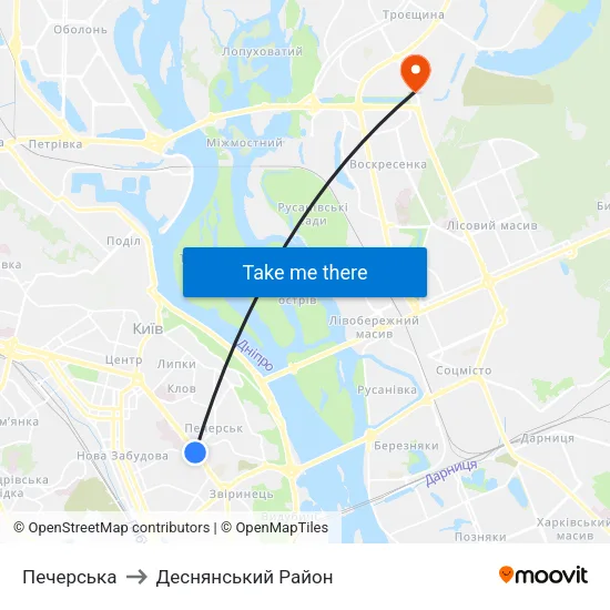 Печерська to Деснянський Район map