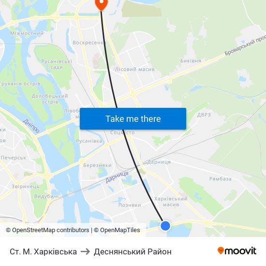 Ст. М. Харківська to Деснянський Район map