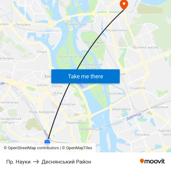 Пр. Науки to Деснянський Район map
