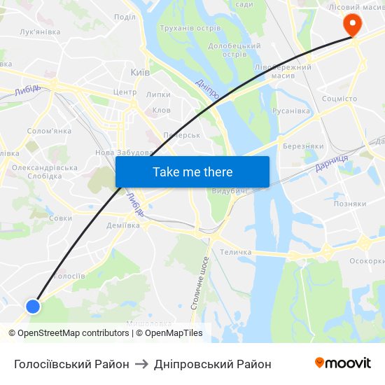 Голосіївський Район to Дніпровський Район map