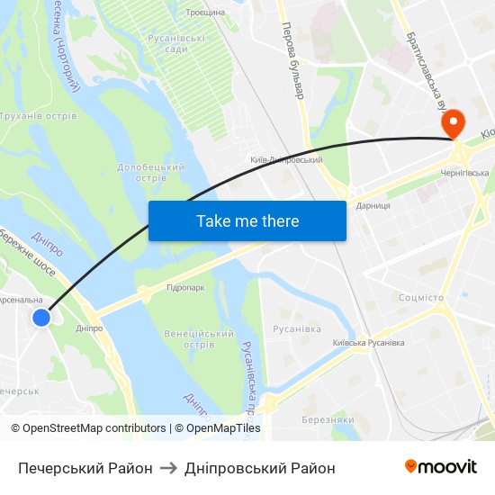 Печерський Район to Дніпровський Район map